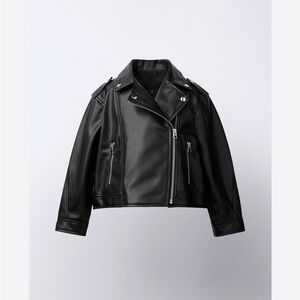 Zara Faux Leather Black Biker Jacket Sz 13/14